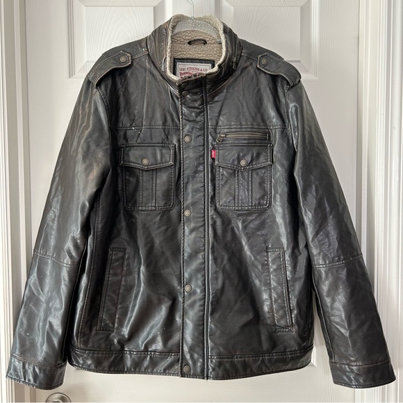 Levi’s Sherpa-Lined Faux Leather Trucker Jacket - Picture 1 of 15